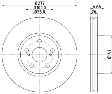 PRO TOYOTA Гальмівний диск передн. AVENSIS 1.6, 1.8, 2.0 03- HELLA 8DD 355 111-631