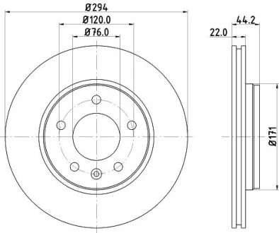PRO HIGH CARBON VW диск гальмівний задн. (вентил.) T5 03- (294*22) HELLA 8DD 355 128-031