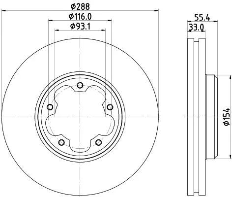PRO FORD Гальмівний диск передній TOURNEO CUSTOM V362 15-, TRANSIT V363 13- HELLA 8DD 355 133-161 (фото 1)