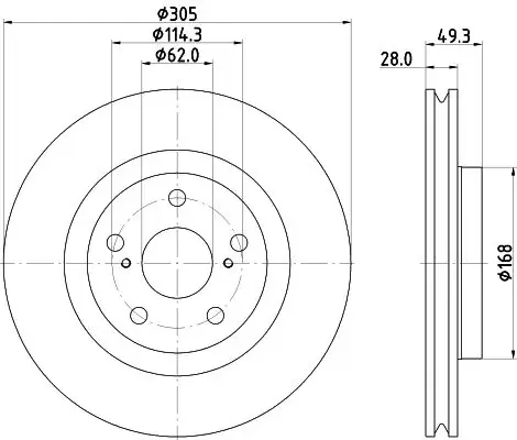 PRO HIGH CARBON TOYOTA гальмівний диск передн. Camry 17-, Rav 4 V 18- HELLA 8DD 355 135-241 (фото 1)
