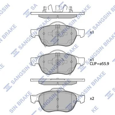 Колодки тормозные передние Toyota Avensis (-09) Hi-Q (SANGSIN) SP1574 (фото 1)