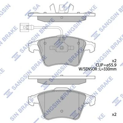 Колодки тормозные передние VW Touareg (7LA,7L6,7L7) (-10) (Disc Size 308mm) Hi-Q (SANGSIN) SP1977 (фото 1)