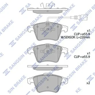 Колодки гальмівні передні VW Multivan V 16inch (09-) HI-Q Hi-Q (SANGSIN) SP1979