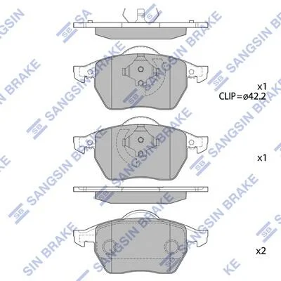 Колодки тормозные передние Audi A3 (8L1) (-03), Skoda Octavia (-10), VW GOLF III Hi-Q (SANGSIN) SP2097A (фото 1)