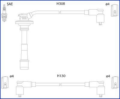 HUCO TOYOTA комплект високовольтних проводІв Avensis 1,6 -00, Carina 1,6 -97 HITACHI 134562