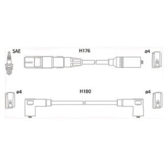 HUCO VW К-кт высоковольтных проводов (650мм, 550мм, 400мм, 300мм) Golf III,IV 1.6 94- HITACHI 134766 (фото 1)