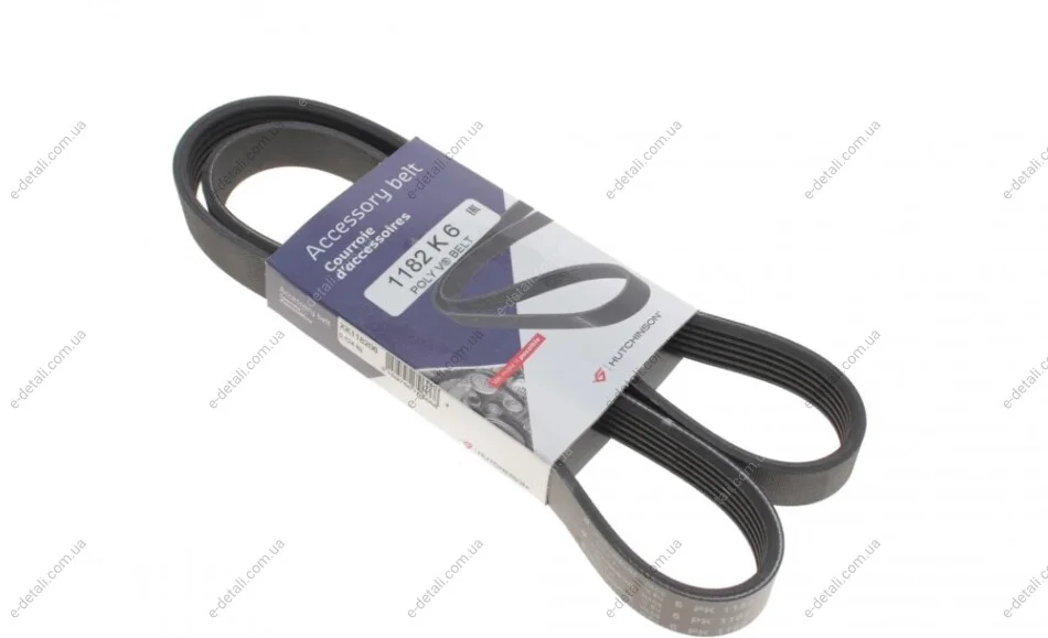 Ремень генератора Citroen Jumper/Fiat Ducato/Peugeot Boxer 2.0/2.2HDi/JTD 02- (6PK1182) HUTCHINSON 1182 K 6 (фото 1)