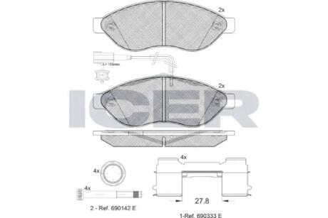 Комплект гальмівних колодок (дискових) ICER 141803-203