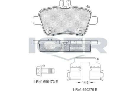 Колодки тормозные (задние) MB A-class (W176)/B-class (W246/W242)/CLA-class (C117) 12-19/SLC(R172) 16 ICER 182039