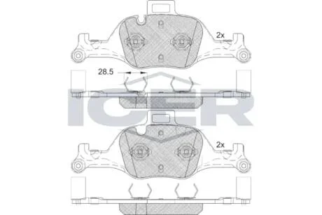 Колодки гальмівні (передні) BMW 3 (G20-21/G80-81)/X3-X6 18-/5 (G30/G31/F90)/6 (G32)/7 (G11/G12) 15- ICER 182291