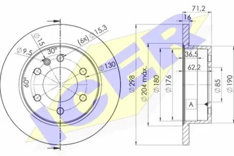 Диск тормозной (задний) MB Sprinter 209-519CDI 06-/VW Crafter 06-16 (298x16) (с покрытием) (полный) ICER 78BD0191-2