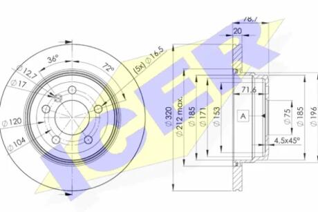 Диск тормозной (задний) BMW X5 (E70) 06-13/X6 (E71/E72) 07-14 (320x20) (с покрытием) (вентилируемый) ICER 78BD1970-2
