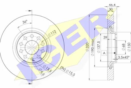 Диск тормозной (передний) Audi A4/A6 97-09/Seat Exeo 08-13 (321x30) (с покрытием) (вент.) ICER 78BD3615-2