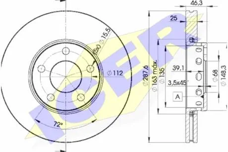 Диск тормозной (передний) Audi A4/A6/VW Passat 95-08/Skoda Superb 02-08 (288x25)(вент.) ICER 78BD4063-2