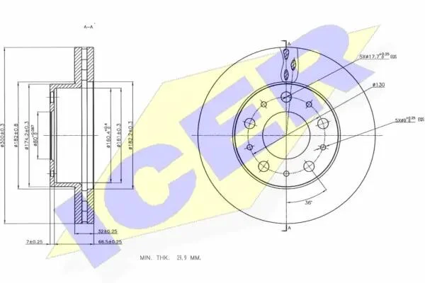 Диск тормозной (передний) Fiat Ducato/Peugeot Boxer/Citroen Jumper 06- (300x32) (вент.) ICER 78BD4622-1 (фото 1)
