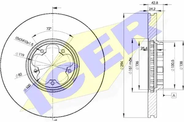 Диск тормозной (передний) Ford Transit 00-06 (RWD) (294x24) (с покрытием) (вентилируемый) ICER 78BD5613-2 (фото 1)