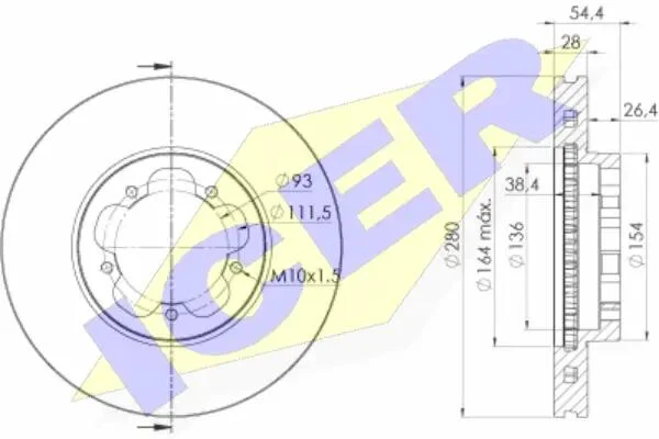 Диск тормозной (передний) Ford Transit 2.2-2.4/3.2TDCI/2.3 16V 06-14 (280x28) (вентилируемый) ICER 78BD5632-2 (фото 1)