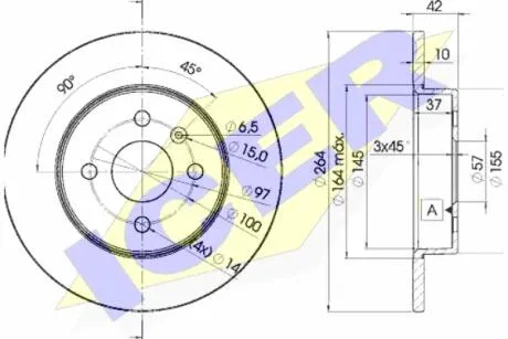 Диск тормозной (задний) Opel Combo 01-/Astra H/Meriva A 05-10 (264x10) (полный) ICER 78BD9116-2