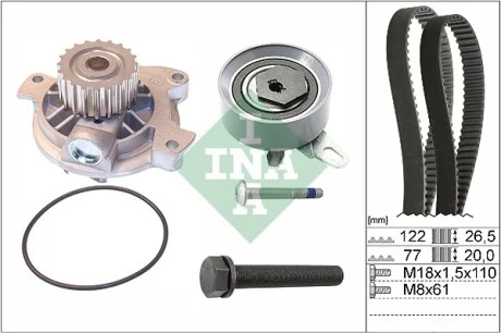Комплект ГРМ + помпа VW T4 2.4D 90-03, 55/57kw, AJA/AAB INA 530 0406 30
