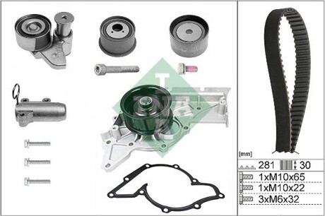 Комплект ГРМ + помпа Audi A4/A6/A8 3.0 00-06 (281x30) INA 530048030