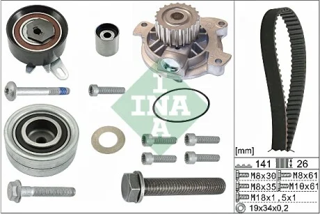 Комплект ГРМ + помпа VW Crafter 2.5TDI, 65-120kw, 06-13, (141x26) INA 530 0482 30