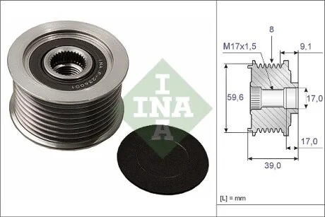 Шкив генератора Mazda 3/5/6/CX-7 2.0/2.2D 02- (8PK) INA 535 0049 10