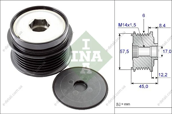 Шкив генератора Jeep Cherokee 2.5/2.8 CRD 4x4 01-08 (6PK) INA 535 0174 10 (фото 1)