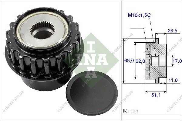 Шкив генератора Land Rover/Volvo 3.2i 06-14 INA 535 0175 10 (фото 1)