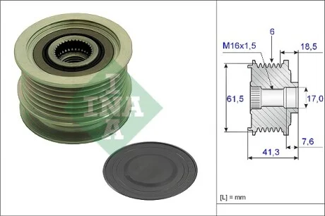 Шків генератора Fiat Bravo/Stilo/Opel Astra/Vectra 1.9 JTD/CDTI 04-14 INA 535 0234 10