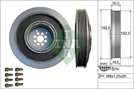 Шкив коленвала Audi A6/Q7VW Touareg 2.7/3.0TDI 02- (6PK) (с болтом) INA 544 0102 20