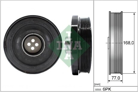 Шкив коленвала BMW 1 (E81)/3 (E90)/X1 (E84)/5 (E60)/X3 (E83/F25) 2.0D 04- (6PK), N47/M47 INA 544 0130 10