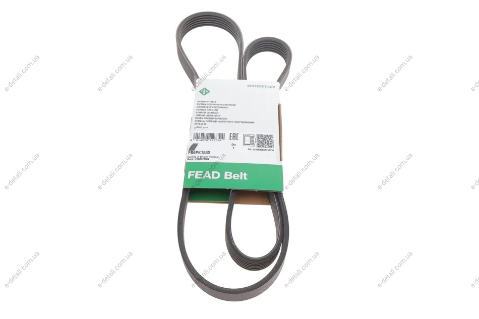 Ремінь генератора Fiat Doblo1.3-1.6 D 10-/Opel Astra F/Corsa B/Vectra B 1.4-1.8/ 94-03 (6PK1530) INA FB 6PK1530 (фото 1)
