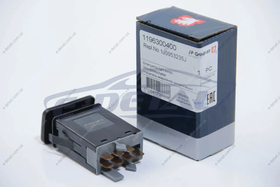 Кнопка аварійної сигналізації Golf IV/Bora 97-06 (7 конт.+реле) JP GROUP 1196300400 (фото 1)