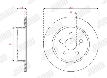 TOYOTA Гальмівний диск задній C-HR (_X1_) 1.2/1.8 16- Jurid 563757JC