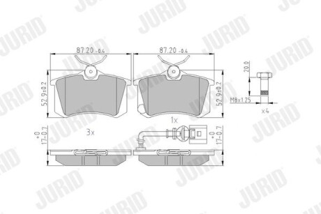 VW гальмівні колодки задн.T4,Sharan 00-Ford Galaxy 00-Seat Alhambra (з датчик.) Jurid 573938J