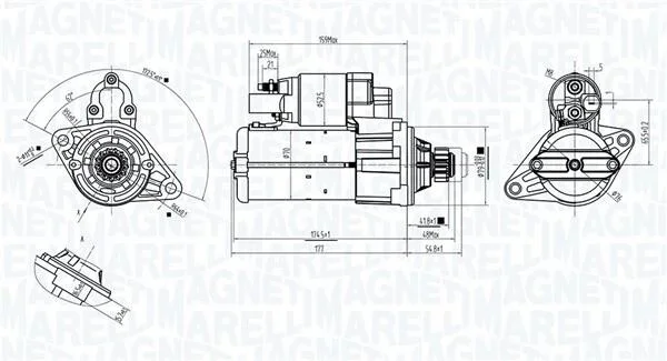 VW Стартер CADDY III 10-, GOLF VI 08-, T5 09-, TOURAN 05-, AUDI, SEAT MAGNETI MARELLI 063725561010 (фото 1)