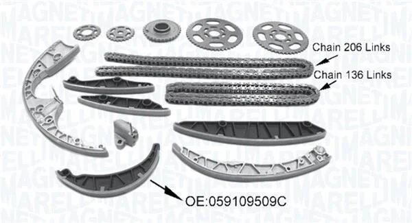 VW К-т ланцюга ГРМ TOUAREG 3.0 V6 TDI 10-, AUDI MAGNETI MARELLI 341500001590 (фото 1)