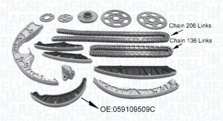VW К-т ланцюга ГРМ TOUAREG 3.0 V6 TDI 10-, AUDI MAGNETI MARELLI 341500001590