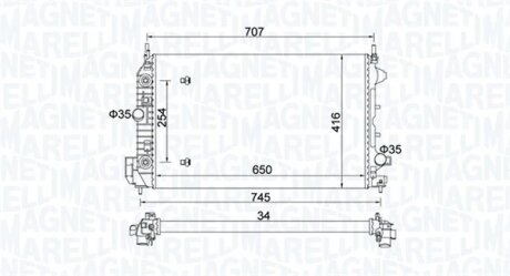 OPEL Радіатор системи охолодження двигуна (автомат) SIGNUM 1.9 CDTI 04-, VECTRA C GTS 1.9 CDTI 04-, CADILLAC, FIAT, SAAB MAGNETI MARELLI 350213162500