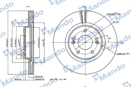 Диск тормозной передний Hyundai Sonata (14-), Tucson (15-), Kona (17-) (MBC03027 MANDO MBC030273