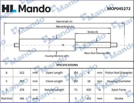 Амортизатор багажника MANDO MOP045272