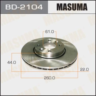 Диск гальмівний передній (кратно 2) Nissan Micra (02-10), Note (06-16) MASUMA BD2104