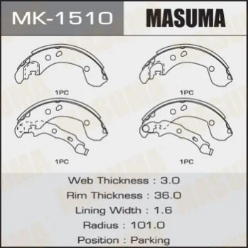 Колодки гальмівні гальма стоянки Nissan Micra (02-10), Note (06-13) Masuma MASUMA MK1510 (фото 1)