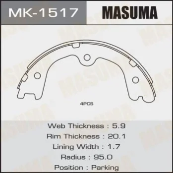 Колодки тормозные стояночного тормоза Infinity FX35 (02-10), QX60 (13-)/ Nissan Murano (04-), Pathfinder (13-) Masuma MASUMA MK1517 (фото 1)