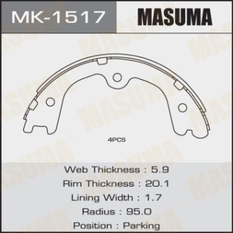 Колодки гальмівні гальма стоянки Infinity FX35 (02-10), QX60 (13-)/ Nissan Murano (04-), Pathfinder (13-) MASUMA MK1517 (фото 1)