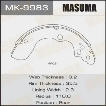 Колодки гальмівні гальма стоянки MASUMA MK9983 (фото 1)