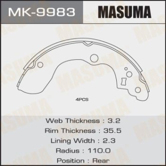 Колодки гальмівні гальма стоянки MASUMA MK9983