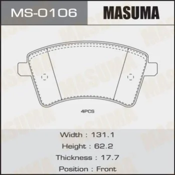 Колодки тормозные передн MERCEDES-BENZ 109 CDI (415.601, 415.603, 415.605), 108 CDI (415.601, 415.603), 112 (415.603), 111 CDI (12-18) MASUMA MS0106 (фото 1)