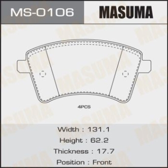 Колодки тормозные передн MERCEDES-BENZ 109 CDI (415.601, 415.603, 415.605), 108 CDI (415.601, 415.603), 112 (415.603), 111 CDI (12-18) MASUMA MS0106