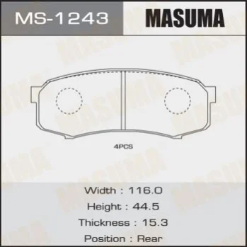 Колодки гальмівні задні Lexus GX 460 (09-)/ Mitsubishi Pajero (06-)/ Toyota Land Cruiser Prado (05-) MASUMA MS1243 (фото 1)